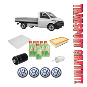 Set Pachet filtre revizie Bosch, 6 litrii ulei Castrol 5W30 Volkswagen TRANSPORTER T6 Platform/Chassis (SFD, SFE, SFL, SFZ, SJD, SJ 2.0 TSI din 2015-2019, 4x Stickere auto cu Volkswagen