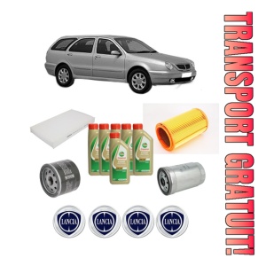 Set Pachet filtre revizie Bosch, 6 litrii ulei Castrol 5W40 LANCIA LYBRA SW (839_) 2.4 JTD (839BXL1A) din 2000-2005, 4x Stickere auto cu LANCIA