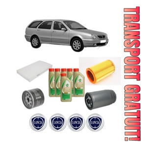 Set Pachet filtre revizie Bosch, 6 litrii ulei Castrol 5W40 LANCIA LYBRA SW (839_) 2.4 JTD (839.BXE1A) din 2002-2005, 4x Stickere auto cu LANCIA