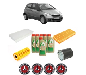 Set Pachet filtre revizie Bosch, 6 litrii ulei Castrol 5W40 MERCEDES-BENZ A-CLASS (W169) A 200 CDI (169.308, 169.008) din 2004-2012, 4x Stickere auto cu MERCEDES-BENZ - Img 2