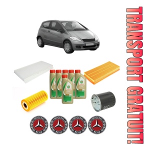 Set Pachet filtre revizie Bosch, 6 litrii ulei Castrol 5W40 MERCEDES-BENZ A-CLASS (W169) A 200 CDI (169.308, 169.008) din 2004-2012, 4x Stickere auto cu MERCEDES-BENZ