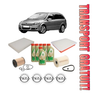 Set Pachet filtre revizie Bosch, 6 litrii ulei Castrol 5W40 OPEL ASTRA H Estate (A04) 1.7 CDTI (L35) din 2007-2014, 4x Stickere auto cu OPEL