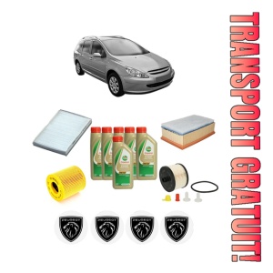 Set Pachet filtre revizie Bosch, 6 litrii ulei Castrol 5W40 PEUGEOT 307 SW Estate Van (3E_, 3H_) 2.0 HDi din 2004-2007, 4x Stickere auto cu PEUGEOT