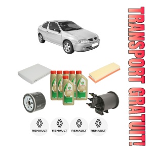 Set Pachet filtre revizie Bosch, 6 litrii ulei Castrol 5W40 RENAULT MEGANE I Coach (DA0/1_) 1.9 dCi (DA05, DA1F) din 2001-2003, 4x Stickere auto cu RENAULT