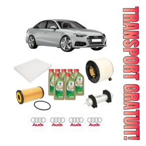Set Pachet filtre revizie Bosch, 7 litrii ulei Castrol 0W20 AUDI A5 Sportback (F5A, F5F) 3.0 TDI quattro din 2016, 4x Stickere auto cu AUDI