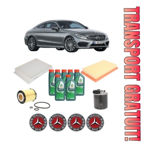 Set Pachet filtre revizie Bosch, 7 litrii ulei Castrol 10W40 MERCEDES-BENZ C-CLASS Coupe (C205) C 300 (205.348) din 2015-2018, 4x Stickere auto cu MERCEDES-BENZ