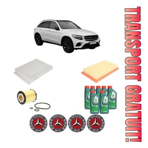 Set Pachet filtre revizie Bosch, 7 litrii ulei Castrol 10W40 MERCEDES-BENZ GLC (X253) 300 (253.948) din 2016-2019, 4x Stickere auto cu MERCEDES-BENZ