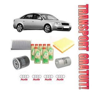 Set Pachet filtre revizie Bosch, 7 litrii ulei Castrol 5W30 AUDI A6 C5 (4B2, 4B4) 3.0 quattro din 2001-2005, 4x Stickere auto cu AUDI