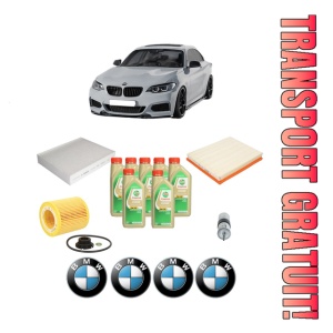 Set Pachet filtre revizie Bosch, 7 litrii ulei Castrol 5W30 BMW Seria 2 Coupe (F22, F87) M 235 i din 2013-2016, 4x Stickere auto cu BMW