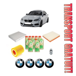 Set Pachet filtre revizie Bosch, 7 litrii ulei Castrol 5W30 BMW Seria 2 Coupe (F22, F87) M2 din 2015-2018, 4x Stickere auto cu BMW