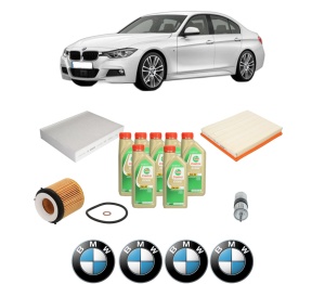 Set Pachet filtre revizie Bosch, 7 litrii ulei Castrol 5W30 BMW Seria 3 (F30, F80) 335 i xDrive din 2012-2013, 4x Stickere auto cu BMW - Img 2