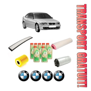Set Pachet filtre revizie Bosch, 7 litrii ulei Castrol 5W30 BMW Seria 3 (E46) 330 xd din 2000-2003, 4x Stickere auto cu BMW