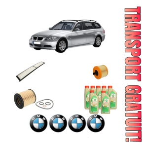 Set Pachet filtre revizie Bosch, 7 litrii ulei Castrol 5W30 BMW Seria 3 Touring (E91) 323 i din 2006-2007, 4x Stickere auto cu BMW
