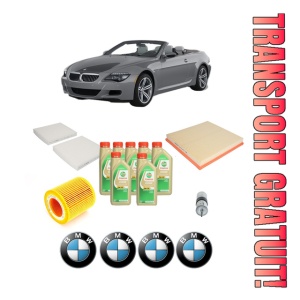 Set Pachet filtre revizie Bosch, 7 litrii ulei Castrol 5W30 BMW Seria 6 Convertible (F12) 640 i din 2011-2018, 4x Stickere auto cu BMW