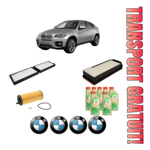 Set Pachet filtre revizie Bosch, 7 litrii ulei Castrol 5W30 BMW Seria X6 (E71, E72) M 50 d din 2011-2014, 4x Stickere auto cu BMW