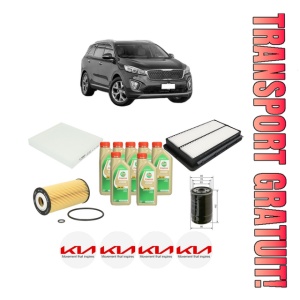 Set Pachet filtre revizie Bosch, 7 litrii ulei Castrol 5W30 KIA SORENTO III (UM) 2.2 CRDi din 2015-2020, 4x Stickere auto cu KIA