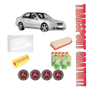Set Pachet filtre revizie Bosch, 7 litrii ulei Castrol 5W30 MERCEDES-BENZ C-CLASS (W203) C 30 CDI AMG (203.018) din 2003-2007, 4x Stickere auto cu MERCEDES-BENZ