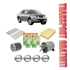 Set Pachet filtre revizie Bosch, 7 litrii ulei Castrol 5W30 NISSAN NAVARA NP300 (D40) 2.5 dCi 4WD din 2005, 4x Stickere auto cu NISSAN
