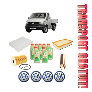 Set Pachet filtre revizie Bosch, 7 litrii ulei Castrol 5W30 Volkswagen TRANSPORTER T5 Platform/Chassis (7JD, 7JE, 7JL, 7JY, 7JZ, 7F 2.0 TDI din 2009-2015, 4x Stickere auto cu Volkswagen