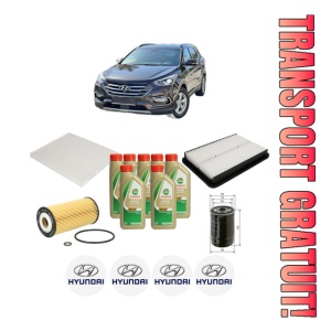 Set Pachet filtre revizie Bosch, 7 litrii ulei Castrol 5W40 HYUNDAI SANTA FÉ III (DM, DMA) 2.0 CRDi din 2012-2018, 4x Stickere auto cu HYUNDAI