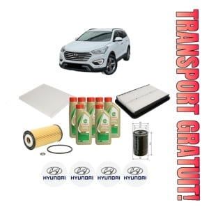 Set Pachet filtre revizie Bosch, 7 litrii ulei Castrol 5W40 HYUNDAI GRAND SANTA FÉ 2.2 CRDi All-wheel Drive din 2013-2018, 4x Stickere auto cu HYUNDAI