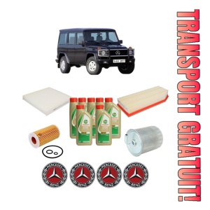 Set Pachet filtre revizie Bosch, 7 litrii ulei Castrol 5W40 MERCEDES-BENZ G-CLASS (W463) G 270 CDI (463.322, 463.323) din 2001-2003, 4x Stickere auto cu MERCEDES-BENZ