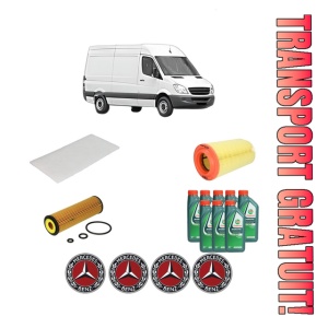 Set Pachet filtre revizie Bosch, 8 litrii ulei Castrol 10W40 MERCEDES-BENZ SPRINTER 3,5-t Van (B906) 316 (906.635, 906.633) din 2008-2018, 4x Stickere auto cu MERCEDES-BENZ