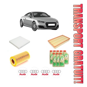 Set Pachet filtre revizie Bosch, 8 litrii ulei Castrol 5W30 AUDI TT (FV3, FVP) 2.5 RS TFSI quattro din 2016, 4x Stickere auto cu AUDI
