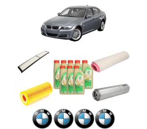 Set Pachet filtre revizie Bosch, 8 litrii ulei Castrol 5W30 BMW Seria 3 (E90) 330 d din 2005-2008, 4x Stickere auto cu BMW - Img 2