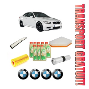 Set Pachet filtre revizie Bosch, 8 litrii ulei Castrol 5W30 BMW Seria 3 Coupe (E92) 330 d xDrive din 2010-2013, 4x Stickere auto cu BMW