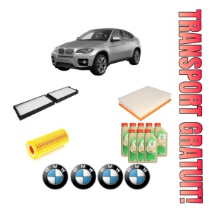 Set Pachet filtre revizie Bosch, 8 litrii ulei Castrol 5W30 BMW Seria X6 (E71, E72) xDrive 35 d din 2008-2010, 4x Stickere auto cu BMW