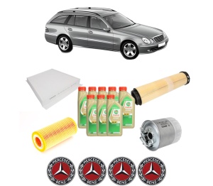 Set Pachet filtre revizie Bosch, 8 litrii ulei Castrol 5W30 MERCEDES-BENZ E-CLASS T-Model (S211) E 320 T CDI (211.226) din 2003-2009, 4x Stickere auto cu MERCEDES-BENZ - Img 2