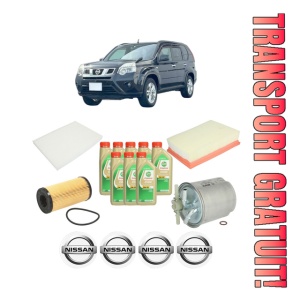 Set Pachet filtre revizie Bosch, 8 litrii ulei Castrol 5W30 NISSAN X-TRAIL VAN (T31) dCi 4x4 din 2013-2014, 4x Stickere auto cu NISSAN