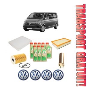 Set Pachet filtre revizie Bosch, 8 litrii ulei Castrol 5W30 Volkswagen MULTIVAN T6 (SGF, SGM, SGN, SHM, SHN) 2.0 TDI din 2015-2019, 4x Stickere auto cu Volkswagen