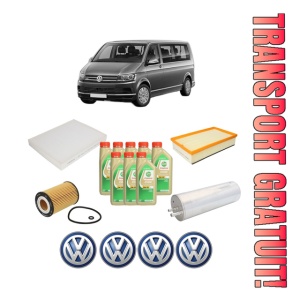 Set Pachet filtre revizie Bosch, 8 litrii ulei Castrol 5W30 Volkswagen MULTIVAN T6 (SGF, SGM, SGN, SHM, SHN) 2.0 TDI din 2016-2019, 4x Stickere auto cu Volkswagen