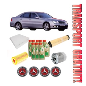 Set Pachet filtre revizie Bosch, 8 litrii ulei Castrol 5W40 MERCEDES-BENZ E-CLASS (W211) E 320 CDI (211.026) din 2002-2008, 4x Stickere auto cu MERCEDES-BENZ