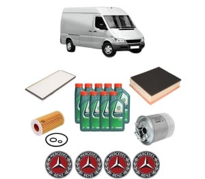 Set Pachet filtre revizie Bosch, 9 litrii ulei Castrol 10W40 MERCEDES-BENZ SPRINTER 3-t Van (B903) 316 CDI 4x4 (903.662, 903.663) din 2001-2006, 4x Stickere auto cu MERCEDES-BENZ - Img 2