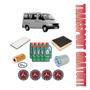 Set Pachet filtre revizie Bosch, 9 litrii ulei Castrol 10W40 MERCEDES-BENZ SPRINTER 2-t Bus (B901, B902) 211 CDI (902.671, 902.672) din 2000-2006, 4x Stickere auto cu MERCEDES-BENZ