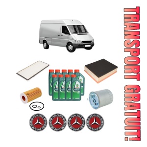 Set Pachet filtre revizie Bosch, 9 litrii ulei Castrol 10W40 MERCEDES-BENZ SPRINTER 3-t Van (B903) 313 CDI 4x4 (903.662, 903.663) din 2002-2006, 4x Stickere auto cu MERCEDES-BENZ