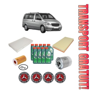 Set Pachet filtre revizie Bosch, 9 litrii ulei Castrol 10W40 MERCEDES-BENZ VITO Bus (W639) 115 CDI (639.701, 639.703, 639.705) din 2003, 4x Stickere auto cu MERCEDES-BENZ