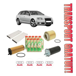 Set Pachet filtre revizie Bosch, 9 litrii ulei Castrol 5W30 AUDI A6 Allroad C6 (4FH) 3.0 TDI quattro din 2006-2011, 4x Stickere auto cu AUDI