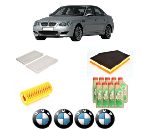 Set Pachet filtre revizie Bosch, 9 litrii ulei Castrol 5W30 BMW Seria 5 (E60) 535 d din 2004-2010, 4x Stickere auto cu BMW - Img 2
