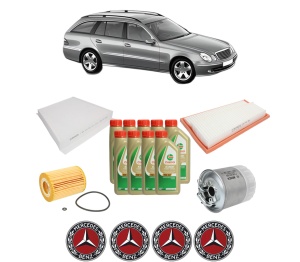 Set Pachet filtre revizie Bosch, 9 litrii ulei Castrol 5W40 MERCEDES-BENZ E-CLASS T-Model (S211) E 320 T CDI 4-matic (211.289) din 2005-2009, 4x Stickere auto cu MERCEDES-BENZ - Img 2