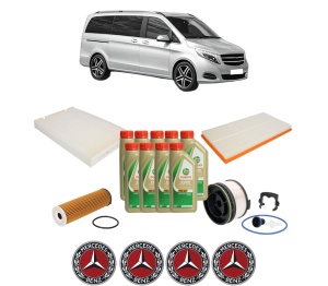 Set Pachet filtre revizie Bosch, 9 litrii ulei Castrol 5W40 MERCEDES-BENZ VITO Mixto (Double Cabin) (W447) 119 CDI (447.701, 447.703, 447.705) din 2019, 4x Stickere auto cu MERCEDES-BENZ - Img 2