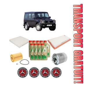 Set Pachet filtre revizie Bosch, 9 litrii ulei Castrol 5W40 MERCEDES-BENZ G-CLASS (W463) G 320 CDI (463.343) din 2006-2012, 4x Stickere auto cu MERCEDES-BENZ