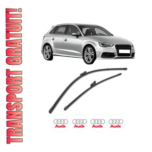 Set stergatoare AUDI A3 Sportback (8VA, 8VF) din 2012-2020, pentru parbriz auto, 2 bucati, Valeo Silencio Xtrm, din cauciuc siliconat rezistent, 4 Stickere Auto AUDI