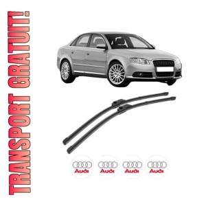 Set stergatoare AUDI A4 B7 (8EC) din 2004-2008, pentru parbriz auto, 2 bucati, Valeo Silencio Xtrm, din cauciuc siliconat rezistent, 4 Stickere Auto AUDI