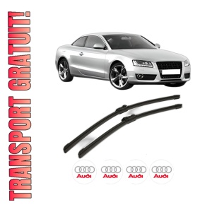 Set stergatoare AUDI A5 (8T3) din 2007-2017, pentru parbriz auto, 2 bucati, Bosch Aerotwin, din cauciuc siliconat rezistent, 4 Stickere Auto AUDI
