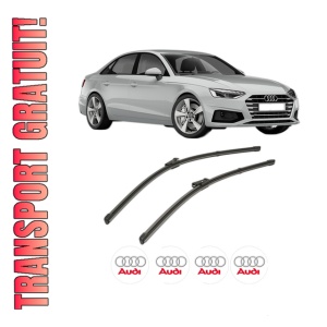 Set stergatoare AUDI A5 Sportback (F5A, F5F) din 2016-2021, pentru parbriz auto, 2 bucati, Valeo Silencio Xtrm, din cauciuc siliconat rezistent, 4 Stickere Auto AUDI