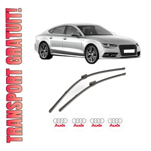Set stergatoare AUDI A7 Sportback (4GA, 4GF) din 2010-2018, pentru parbriz auto, 2 bucati, Valeo Silencio Xtrm, din cauciuc siliconat rezistent, 4 Stickere Auto AUDI